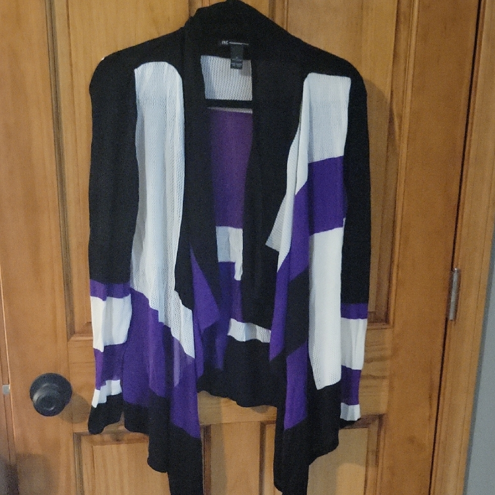 INC International Concepts Black, White, and Purple Cardigan